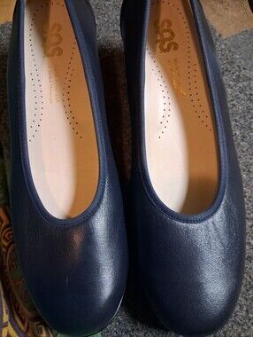 SAS Navy Leather Comfort Ballet Flats